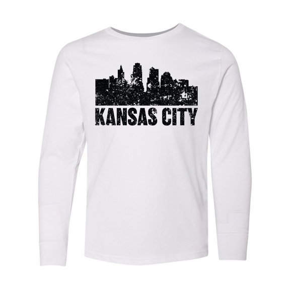Inktastic Kansas City Skyline Grunge Long Sleeve Youth T-Shirt