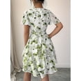 thumbnail image 5 of Womens Summer Dresses Floral V Neck Ruffled Hem Spaghetti Spring Casual Beach Outfits Flowy Wrap Sun Dress Green S, 5 of 8
