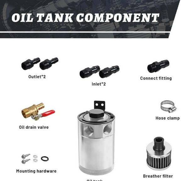 YIUIY Universal Silver Oil Catch Can Kit Reservoir Tank Engine Polish Baffled Aluminum