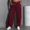 thumbnail image 3 of Women's Fashion Sport Solid Color Casual Sweatpants with Pockets - Long Pants for Everyday Wear and Winter Season,Wine,2XL, 3 of 7