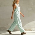 thumbnail image 4 of Costeam Womens Striped Sleeveless V Neck Button Front Jumpsuit Elastic Waist Loose Wide Leg Full Length with Side Pockets Soft Fabric Casual One Piece Pants, 4 of 7