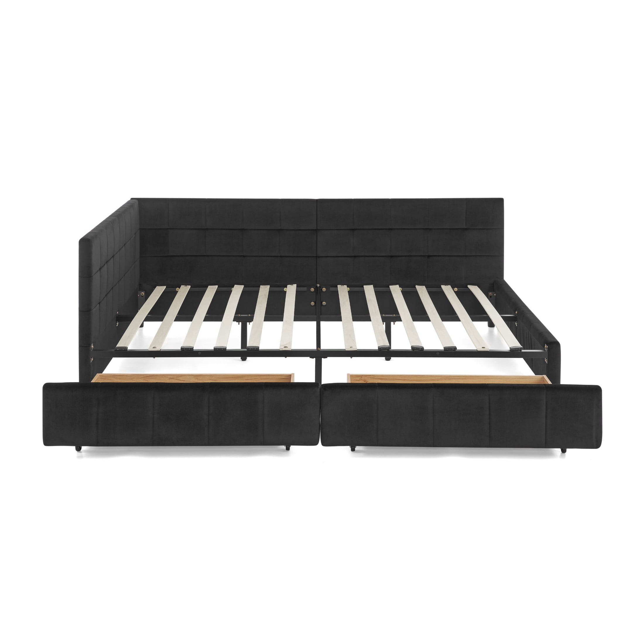 Noble House Carola Full Size Velvet Daybed Frame, Tufted Upholstered Sofa Bed with Underbed Storage Drawers, Black