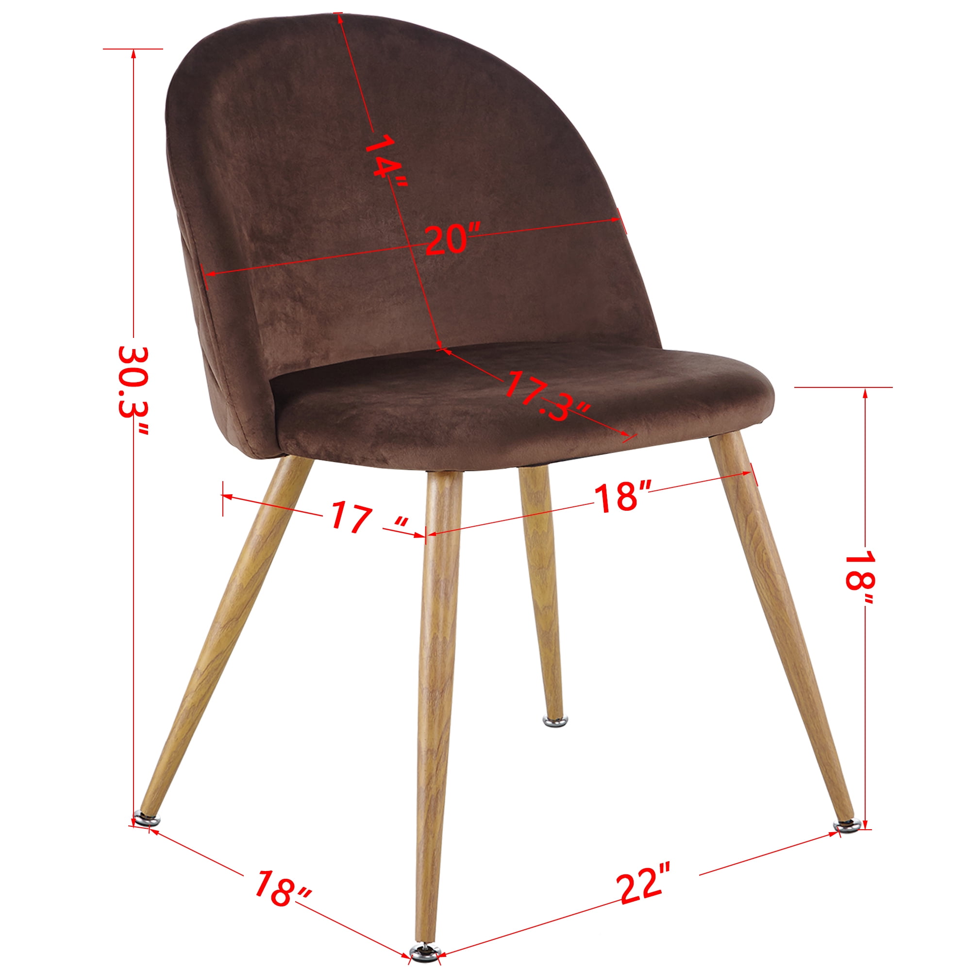 Kepooman Set of 2 Velvet Upholstered Dining Chairs with Backrest, Brown Kepooman Set of 2 Velvet Upholstered Dining Chairs with Backrest, Brown
