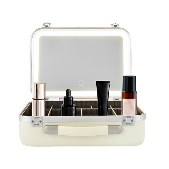 DUYIWAA Makeup Train Case Portable Travel Cosmetic Storage Organizer Box w/ LED Light & Mirror