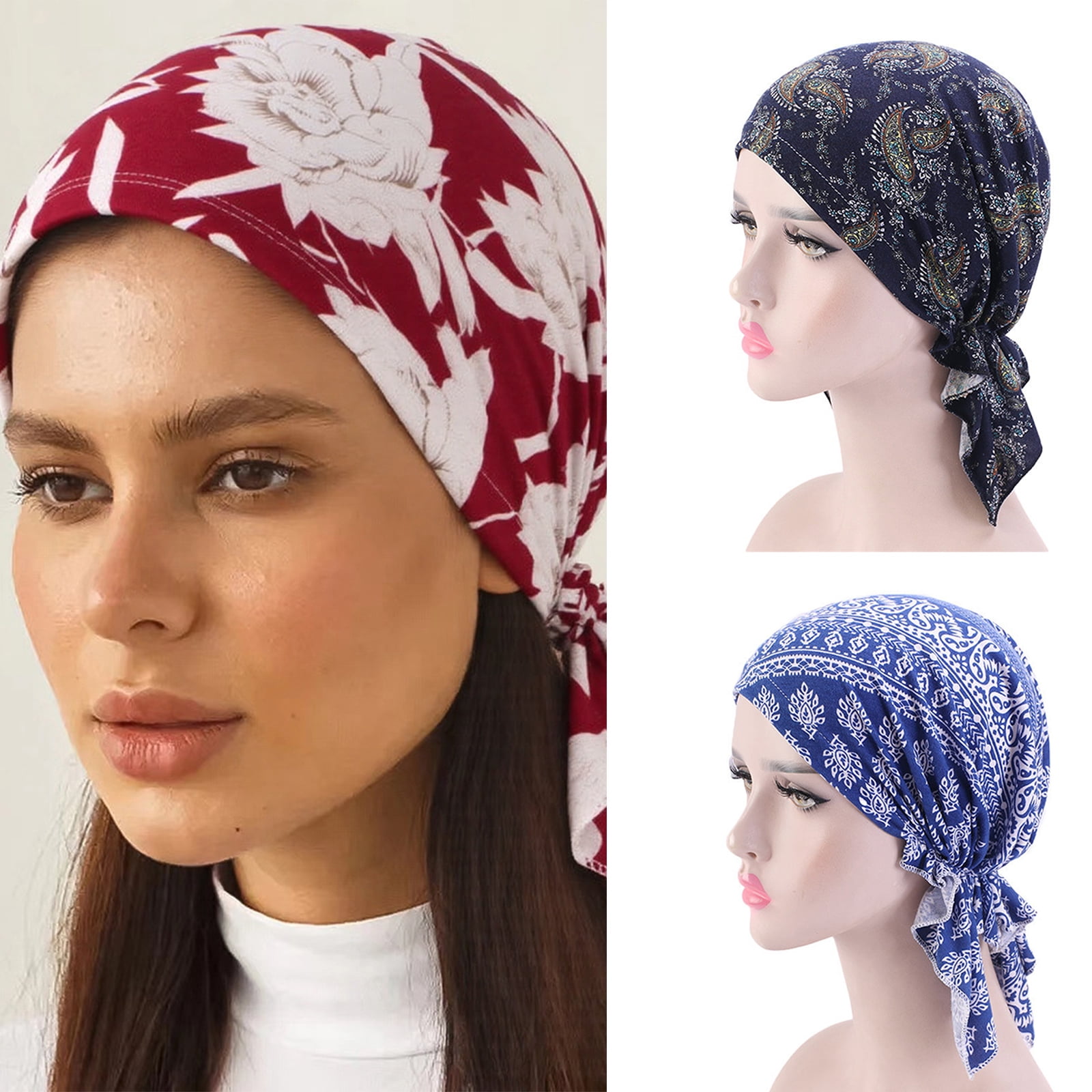 Cotton Chemo Turban Headwear Set for Women Elastic Breathable Lightweight Stretchy Turban Cap Chemo Head Wraps Bennie - Assorted  main image 4