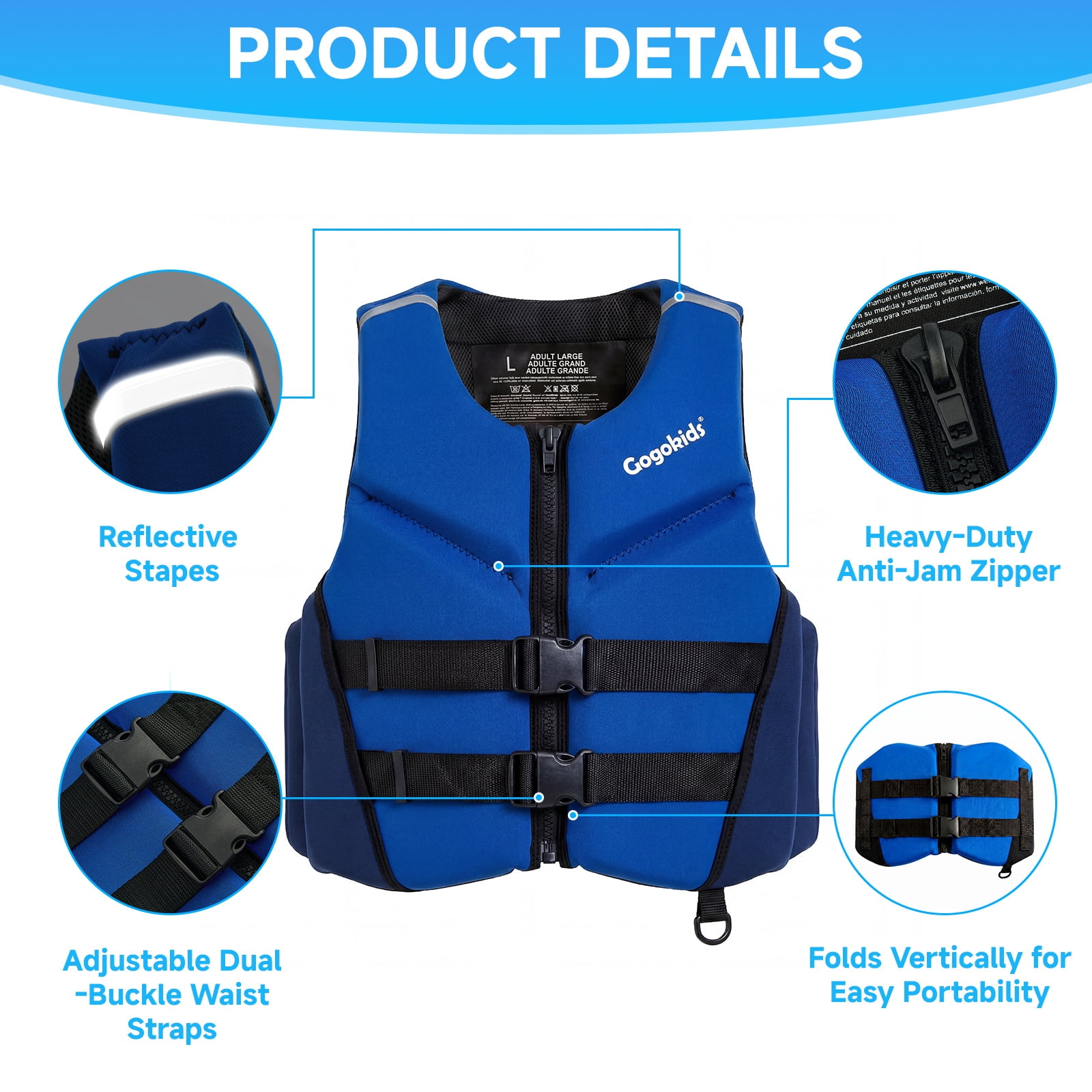 Gogokids Life Jacket Swim Vest for Adult Women men,Foldable Buoyancy Vest with Dual Safety Straps,Float Jacket for Boating,Kayaking,Swimming,Paddle and Fishing