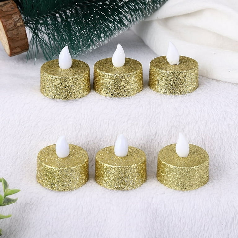 6 Plastic Mini Lantern Lamps with LED Tealight Candles - Gold