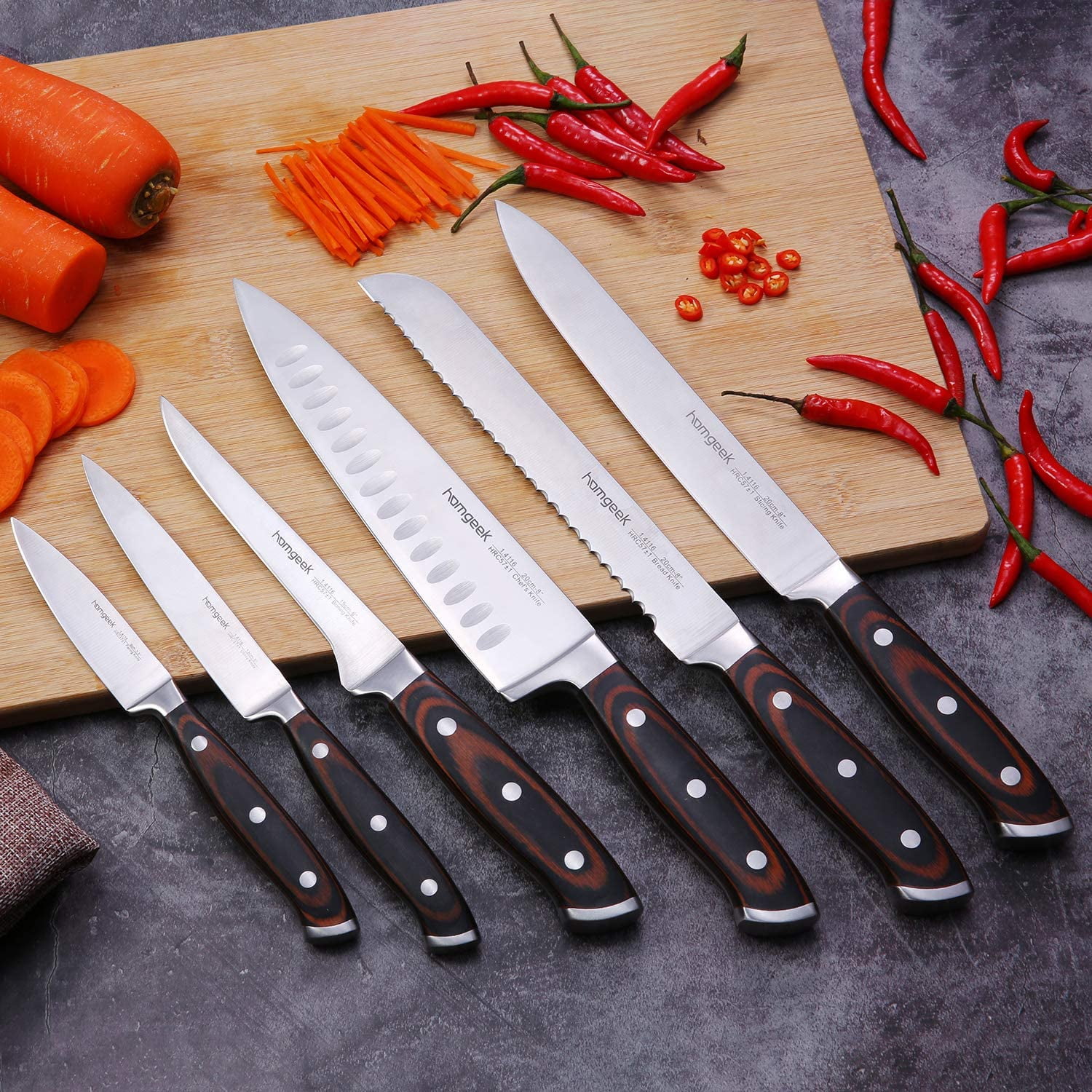 Homgeek Stainless Steel Serrated Knife Set | Kitchen knives Set With ...