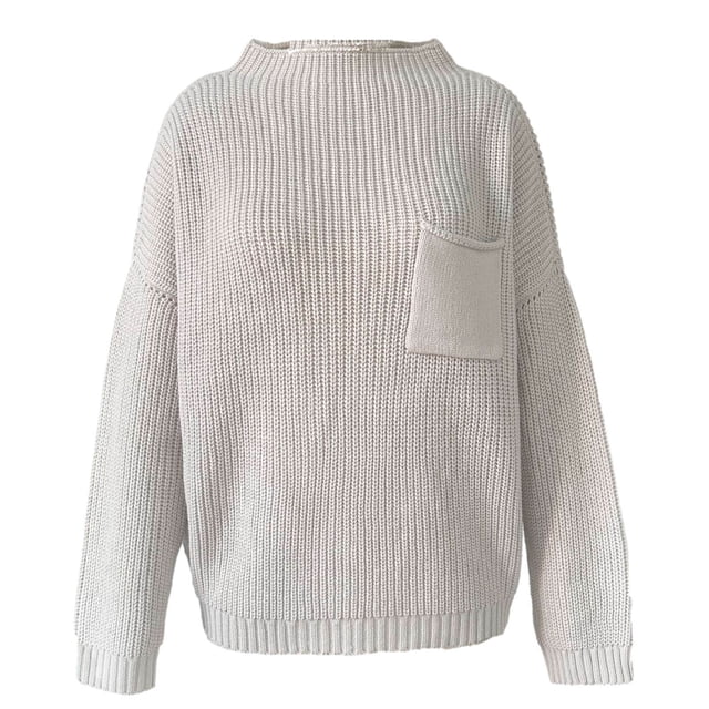 LOVZFMLL Women's Sweaters, Acrylic Crew Neck Ribbed Pullover Solid Color Casual Front Pocket Loose Long Sleeve Tops Warm Fall Winter Clothes