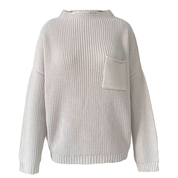 LOVZFMLL Women's Sweaters, Acrylic Crew Neck Ribbed Pullover Solid Color Casual Front Pocket Loose Long Sleeve Tops Warm Fall Winter Clothes