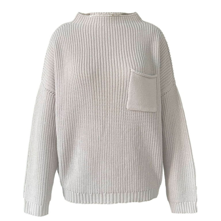 Solid Color High Neck Collar Pocket Sweaters Solid Color High Neck Collar Pocket Sweaters