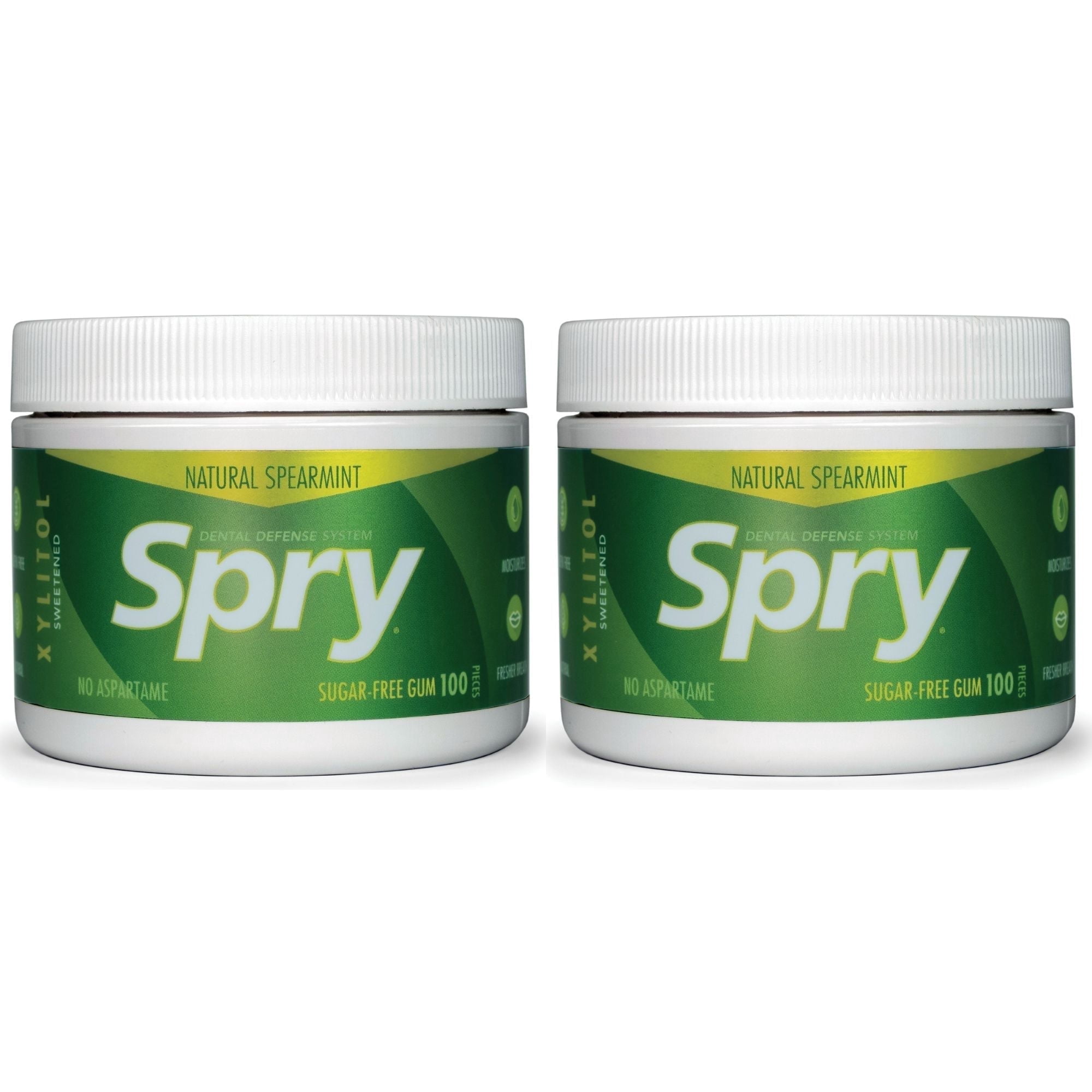 Spry Fresh Natural Xylitol Chewing Gum Aspartame-Free Sugar-Free Spearmint 100 pieces pack of 2