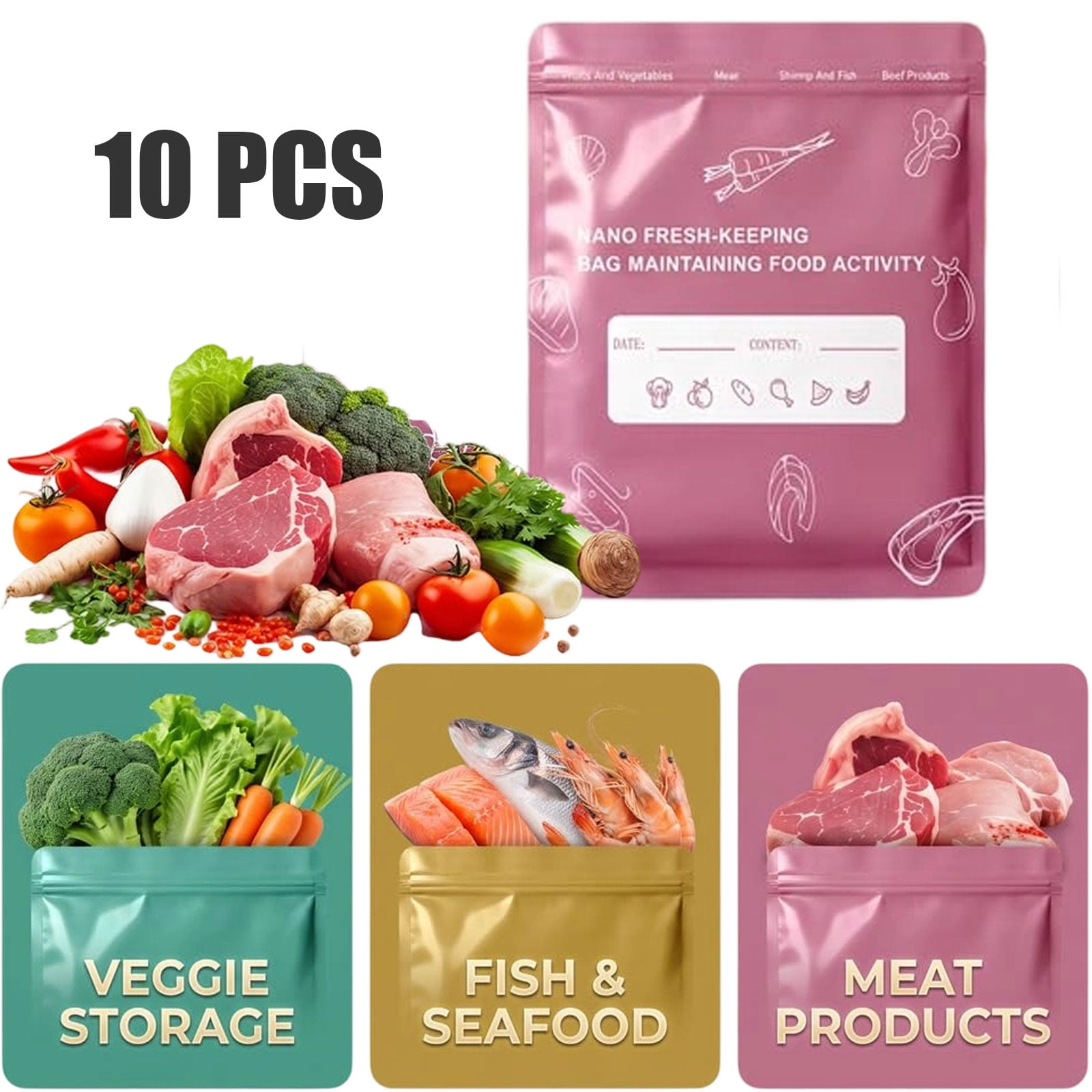 Reusable Aluminum Foil Sealable Storage Bags Stand-Up Zipper Pouches Freezer Safe Food Storage Bags for Meat Fruit & Vegetables