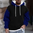 thumbnail image 2 of Bibifish Mens Hoodies Color Block Drawstring Hooded Sweatshirts With Plaid Pattern Fall Winter Warm Fleece Lightweight Pullover Tops, 2 of 5