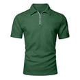 thumbnail image 7 of OGLCCG Men's Quarter-Zip Golf Shirts Lapel Collared Jacquard Short Sleeve Pullovers Casual Solid Color Business Tee Tops,M,Army Green, 7 of 7