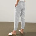 thumbnail image 6 of Brondbend Women's Straight Leg Pants Casual Long Pants for Women Stripe Elastic Mid Waisted Flat Front Side Button Trousers with Pockets Fashion Loose Fit Summer Fall Lightweight,Black, 6 of 6