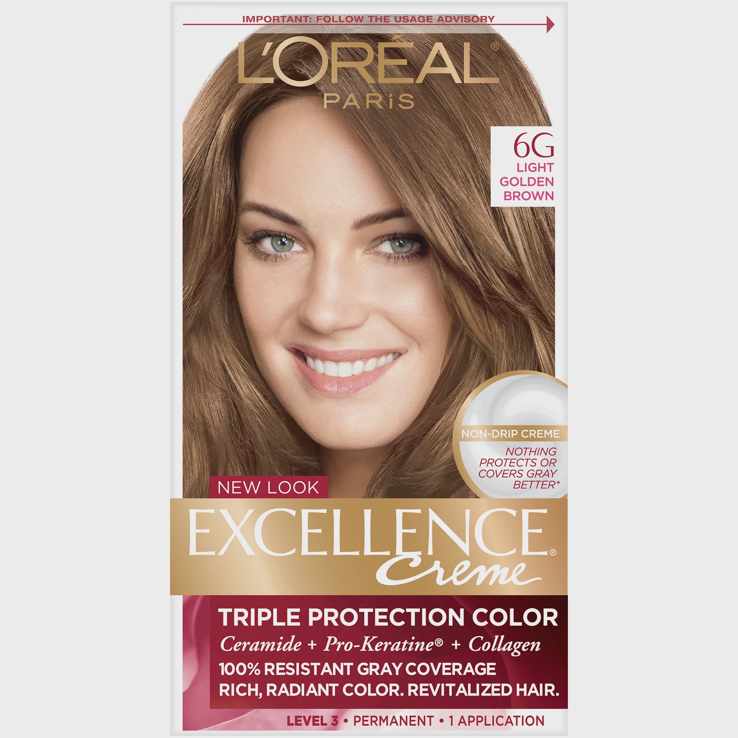 L'Oreal Paris Excellence Creme Permanent Hair Color, 6G Light Golden Brown