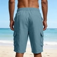 thumbnail image 5 of ctdiral Mens Linen Casual Shorts Elastic Waisted Drawstring Beach Shorts Solid Color Loose Fit Cargo Shorts Multi Pockets Lounge Shorts, 5 of 7
