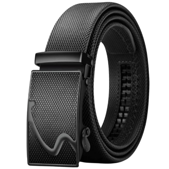 Jessboyy Ratchet Belts for Men Faux Leather No-Hole Automatic Slide Buckle Casual Dress Belt for Work Daily Wear Black,Free Size