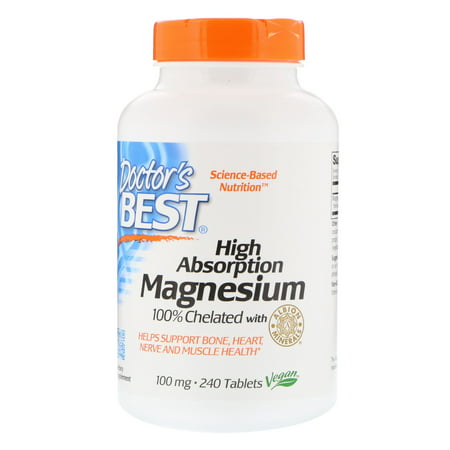 Doctor's Best, High Absorption Magnesium, 100% Chelated with Albion Minerals, 100 mg, 240 Tablets(pack of