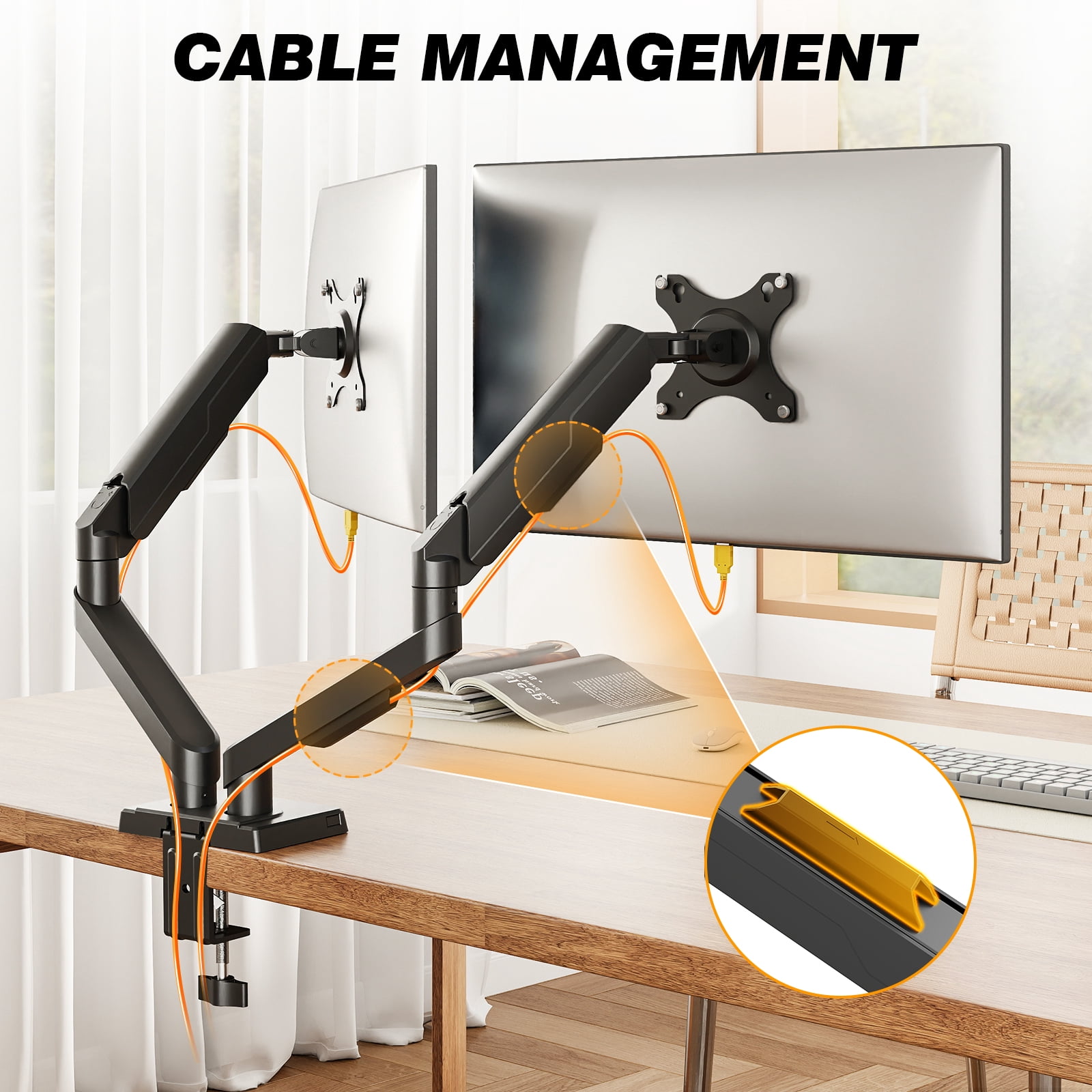 RTVR Dual Monitor Desk Mount Stand Fits Screens up to 34", 360° Heavy Duty Adjustable Arm Desk Mount with Tilt Swivel Rotation, Holds up to 22lbs
