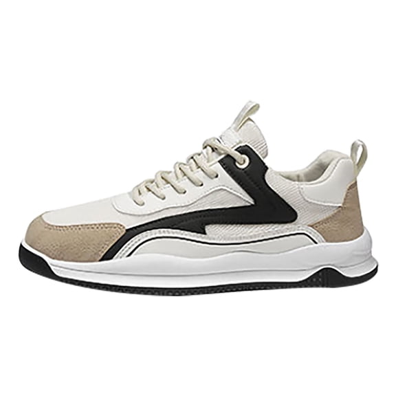AUDeals Men's Suede Leather Platform Lace Up Low Top Colorful Block Sneakers Non Slip Fashion Comfortable Lightweight Walking Sport Work Tennis Shoes (Beige, 10)
