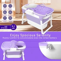 Tereitr 40.6" Portable Folding Bathtub | Large Collapsible Tub with Ergonomic Seat & Massage Roller, Freestanding Soaking Tub for Indoor/Outdoor Use (Purple)