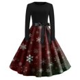 thumbnail image 5 of Women's Fashion Round Neck Slim-Fit Christmas Print Long-Sleeved Dress, Holiday Print, Retro Style, Party Wear, Casual Dress, Comfort Fit, Festive,Wine,M, 5 of 6