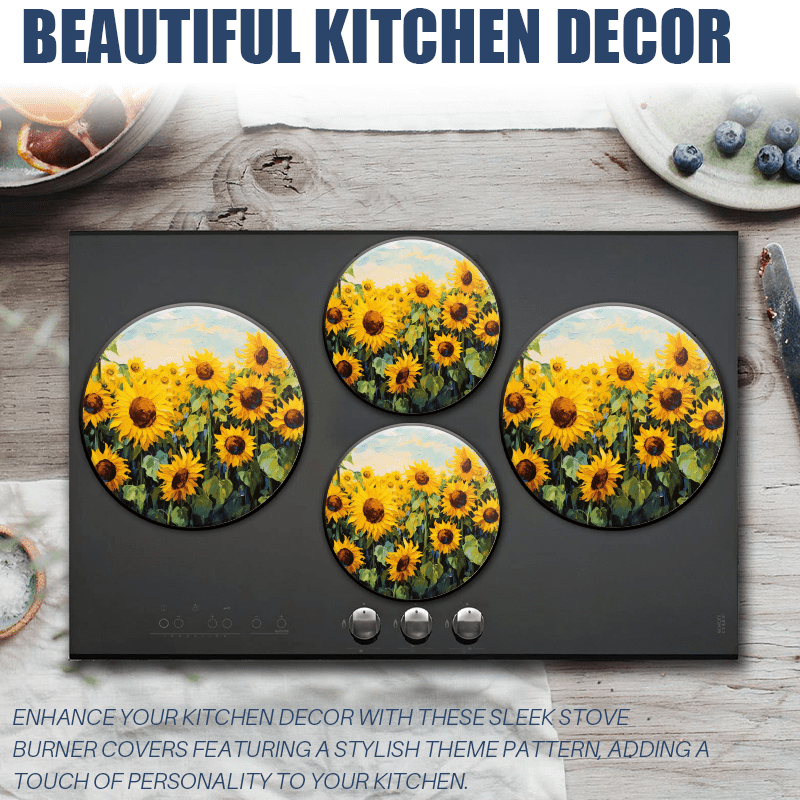 Bahomeck Electric Stove Burner Covers Set Of 4,Field Full Of Sunflower Flowers On Sunny Day Metal Gas Stove Burner Covers,Protecting Gas Stoves,8 Inch And 10 Inch