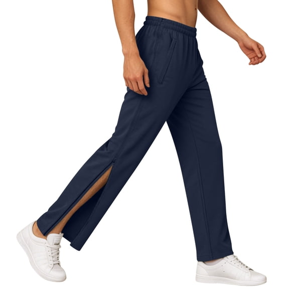 FINALGANG Mens Solid Color Wide Leg Track Pants Elastic Waistband Zipper Slit Ankles Breathable Casual Trousers For Sports Wear Daily Wear Versatile Bottoms
