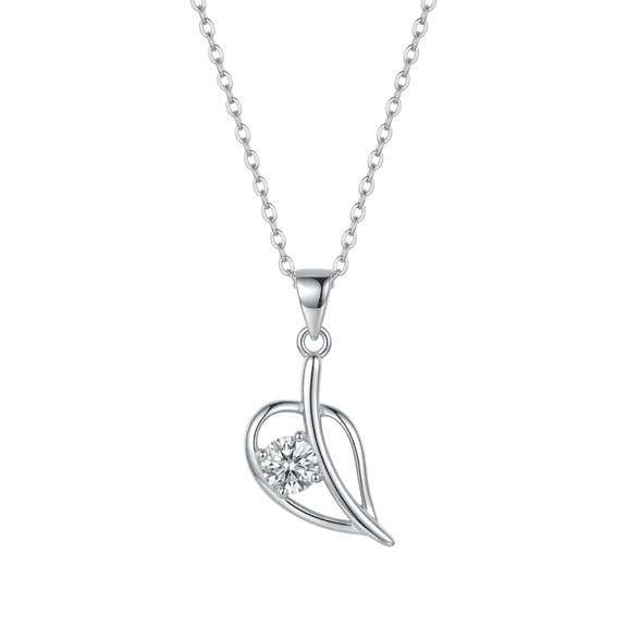 Heart Leaf Solitaire Crystal Pendant Necklace for Women, Elegant Silver Chain Necklace with Sparkling Stone, Romantic Gift Jewelry