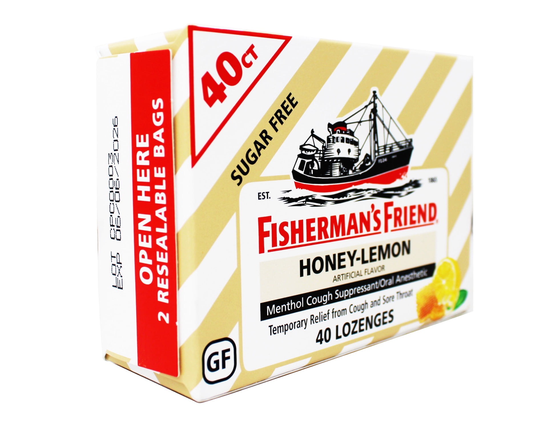 Fisherman's Friend Cough Drops, Cough Suppressant and Sore Throat Lozenges, Sugar Free Honey-Lemon, (5 Packs of 40)