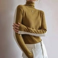 thumbnail image 5 of Charella Women's Turtleneck Knitted Basic Shirt Long Sleeve Slim Fitted Tops Yellow,10, 5 of 8