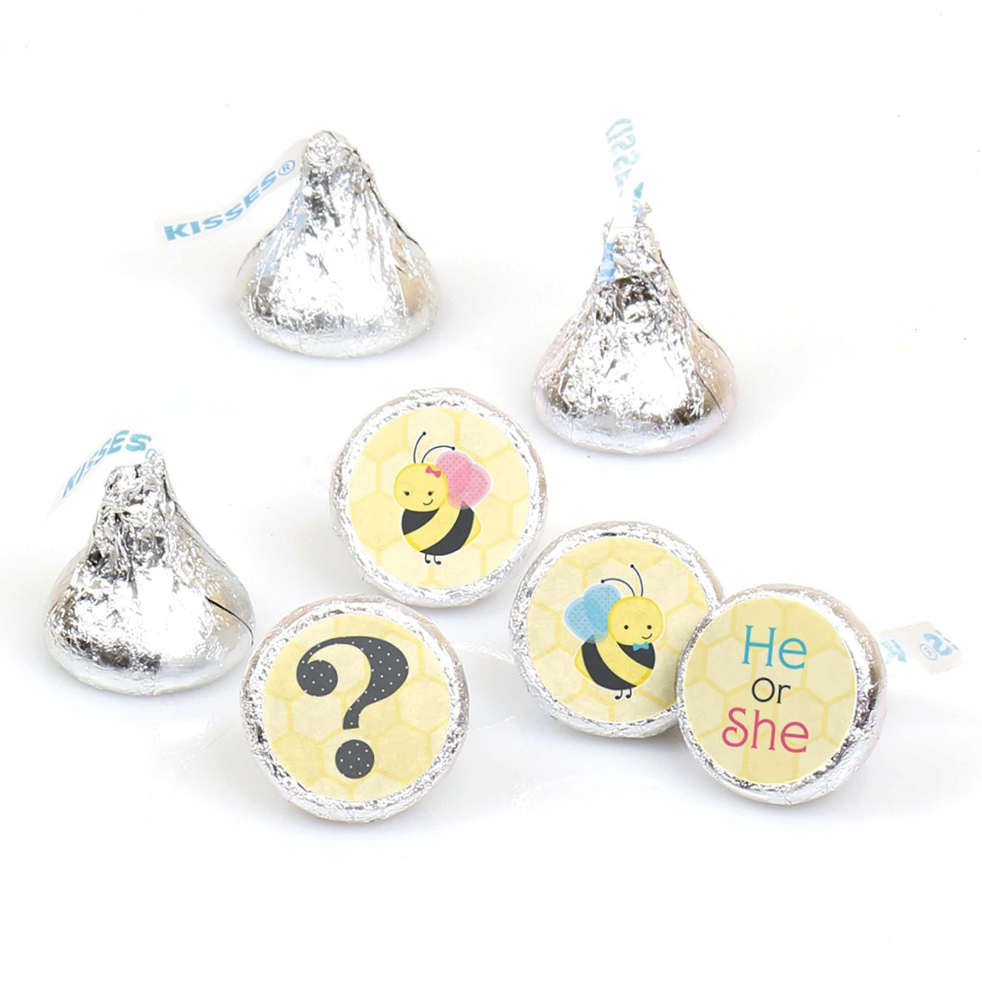 Big Dot of Happiness What Will It Bee - Gender Reveal Round Candy Sticker Favors - Labels Fit Hershey's Kisses 108 Ct