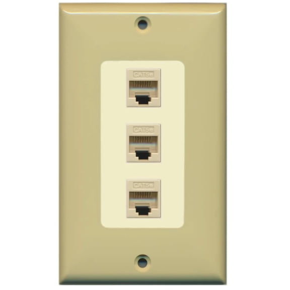 RiteAV Decorative 1 Gang 3 Port Cat5e Wall Plate - Ivory/Light Almond