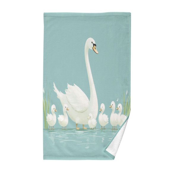 Yayeee 100% Cotton Hand Towels for Bathroom 16" x 28" Soft Absorbent Kitchen Towel, White Cartoon Swan