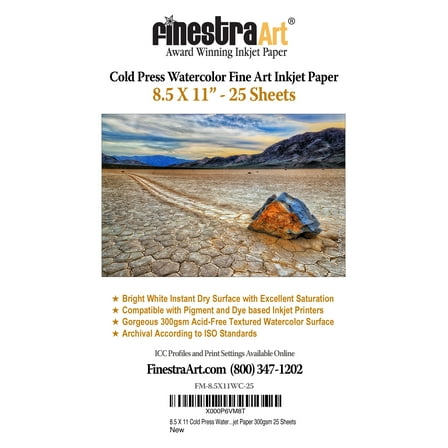 8.5" X 11" Cold Press Watercolor Fine Art Inkjet Paper - 25 Sheets