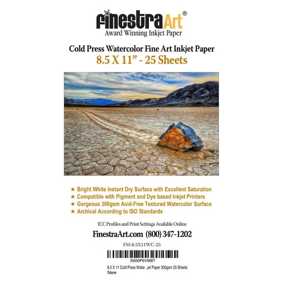 8.5" X 11" Cold Press Watercolor Fine Art Inkjet Paper - 25 Sheets