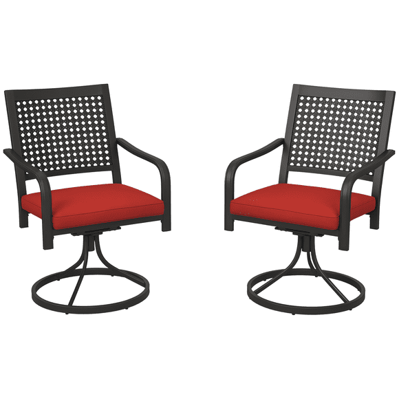 Outsunny Patio Swivel Chairs with Cushion, Outdoor Swivel Rocker, Red
