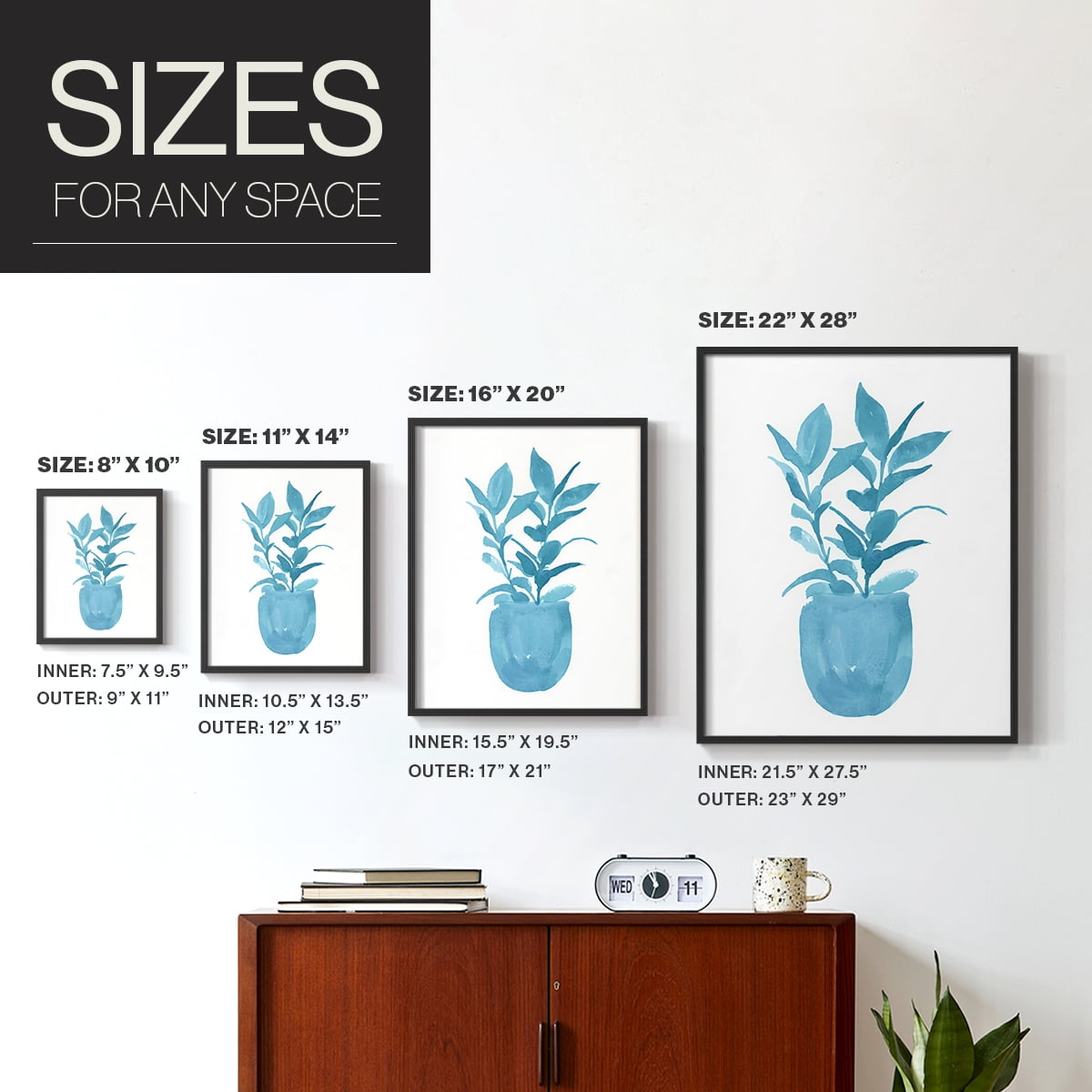 Watercolor House Plant III Framed Print in Black Solid Wood 11 x 14 Framed Print