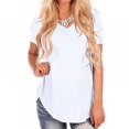 thumbnail image 4 of Modèles Summer Explosion Couleur Unie Col en V Manches Courtes Dovetail Loose T-shirt, 4 of 8