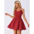 thumbnail image 4 of DARING DIVA Women's Spaghetti Strap Fit and Flare Party Mini Dresses L Burgundy, 4 of 6