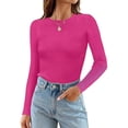 thumbnail image 2 of uikmnh Fall Tops Women Autumn and Winter Solid Color Ribbed Long Sleeved Regular Tops Round Neck T Shirt Tops Size:L, 2 of 4