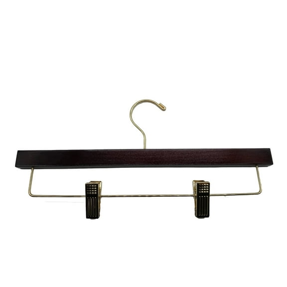 NAHANCO 14” Flat Wooden Skirt/Pant Hanger With Gold Hardware, Walnut Gloss - 100/CTN