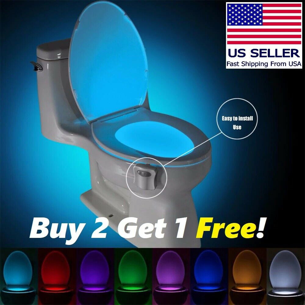 LED Toilet Night Light 8 Color Lamp Sensor Motion Activated Lights Bowl Bathroom 