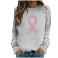 thumbnail image 3 of Jinhomg Womens Fight Cancer Awareness T-Shirt Trendy Long Sleeve Pink Ribbon Graphic Blouse Fall Loose Cozy Drop Shoulder Crew Neck Tops Inspirational Holiday Tees Spring Saving Gray M, 3 of 5