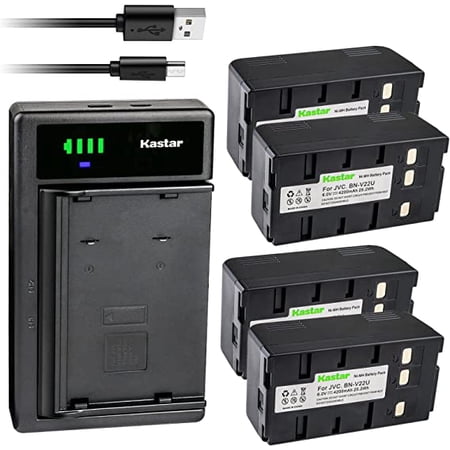 Kastar 4-Pack Battery and Smart USB Charger Replacement for JVC BN-V11U BN-V20U BN-V22U BN-V24U BN-V25U Battery JVC BN-V400U BN-V65 Battery GR-SXM930 GR-SXM930U GR-SXM937 GR-SXM947 GR-SXM960U Camera