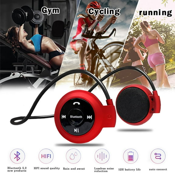 Small Bluetooth Headphones Wrap Around Head - Sports Wireless Headset with Built in Microphone and -Clear Sound, Foldable and Carried in The Purse, and Long Battery Life, Red