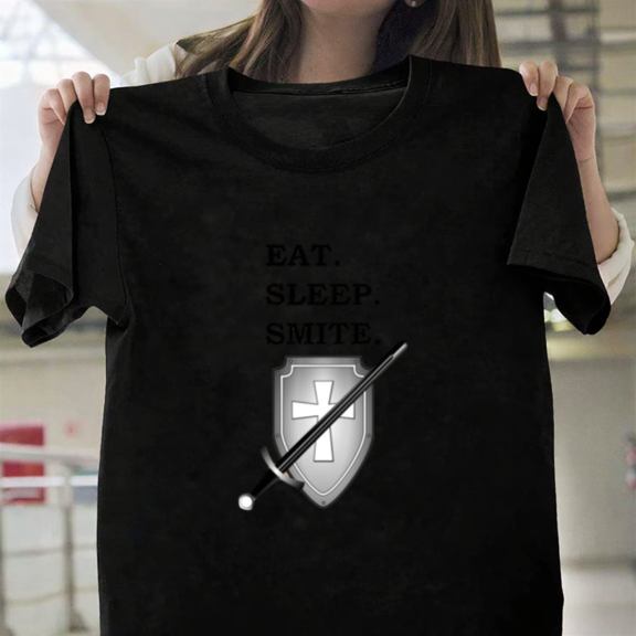 Eat Sleep Smite Paladin DND 5e RPG Class Meme Top Unisex T-Shirt, up to size 3XL.