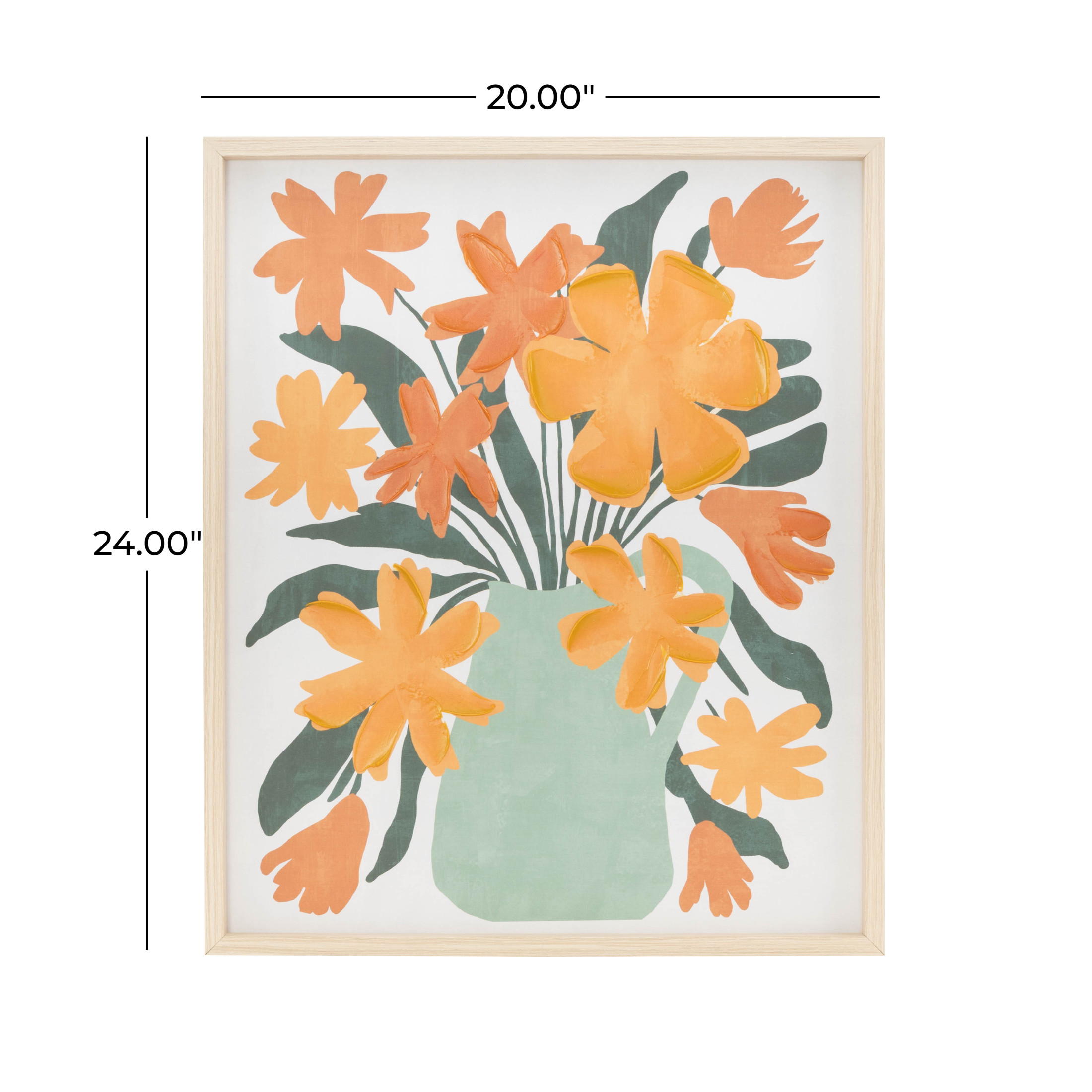 24" x 20" Floral Framed Wall Art with Green Leaves and Vase, by DecMode